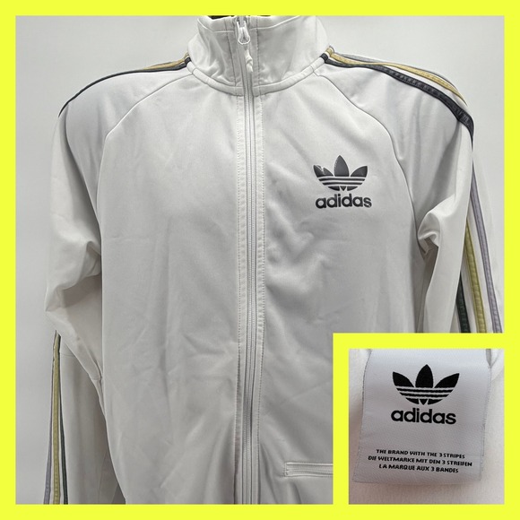 Adidas Originals Chile 20 Track Jacket Mens Medium White Gold Shiny Wet Look